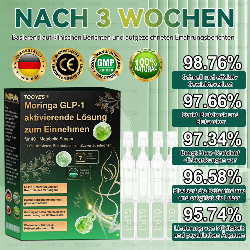 Offizieller Shop | TOOYES® Meglutid GLP-1 aktivierende orale Lösung – Moringa • NAD+ • Yerba Mate – Natürliche Unterstützung für Gewichtsabnahme, Anti-Aging & Zuckerstoffwechsel