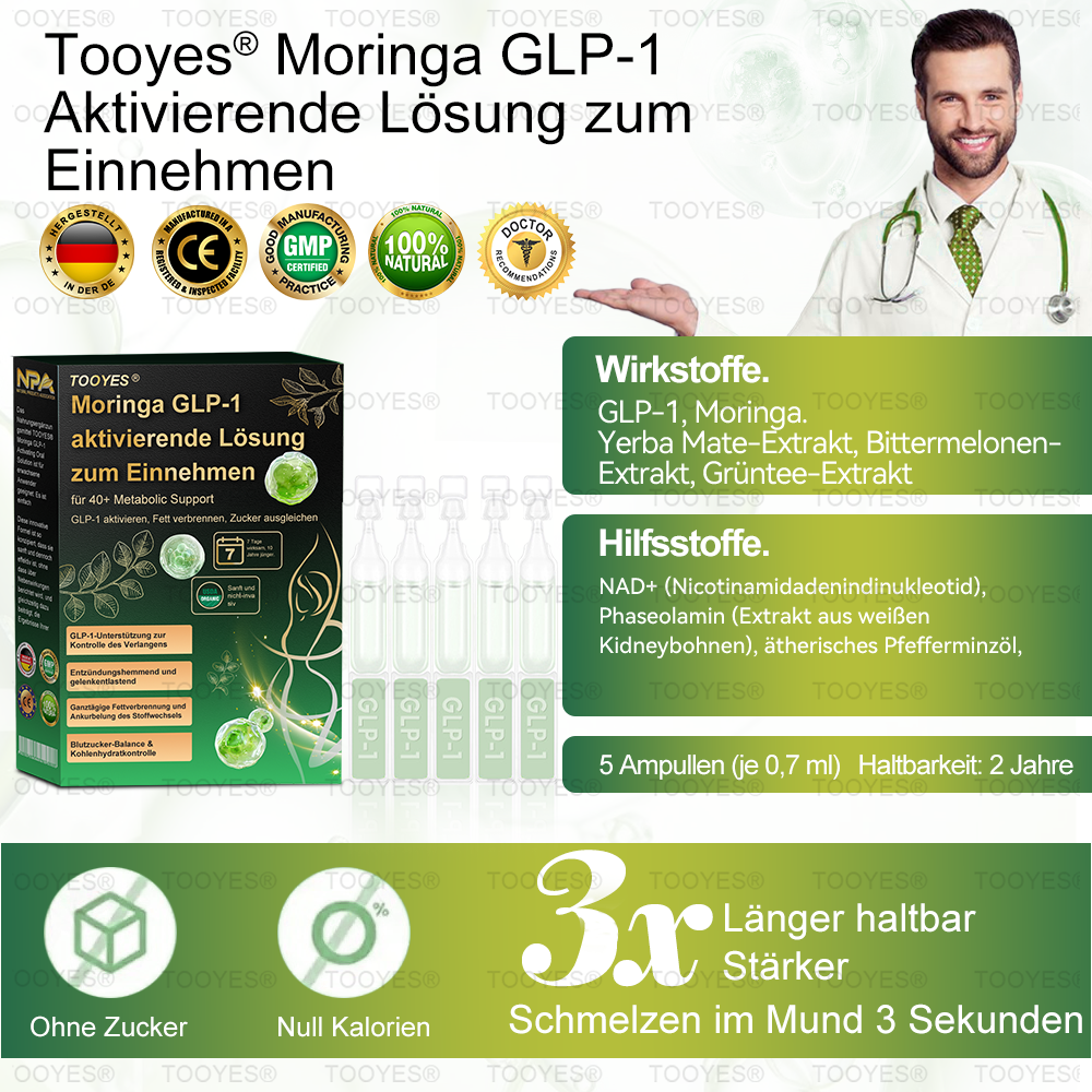 Offizieller Shop | TOOYES® Meglutid GLP-1 aktivierende orale Lösung – Moringa • NAD+ • Yerba Mate – Natürliche Unterstützung für Gewichtsabnahme, Anti-Aging & Zuckerstoffwechsel